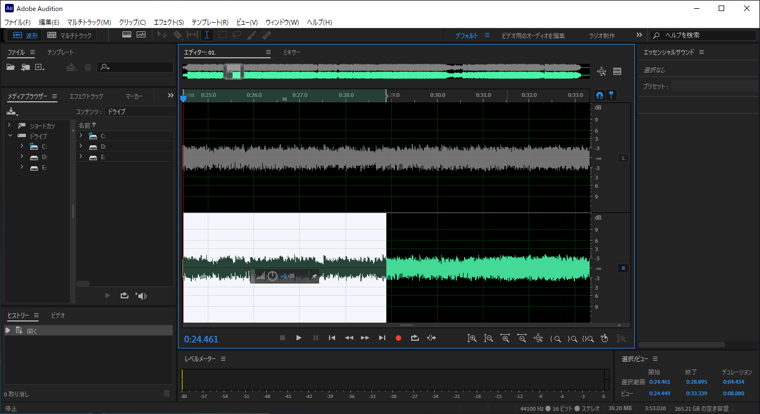 Adobe Audition でL、R片側のチャンネルのみ範囲選択する:画像8