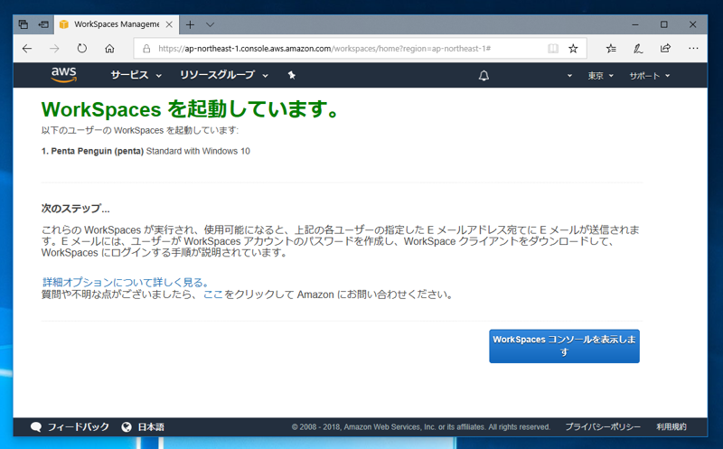 Amazon WorkSpaces の初期設定 (WorkSpaces の作成と起動):画像7