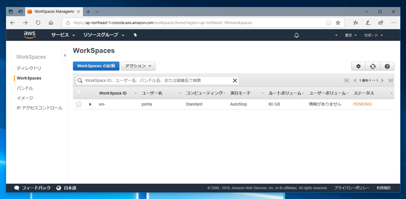 Amazon WorkSpaces の初期設定 (WorkSpaces の作成と起動):画像9