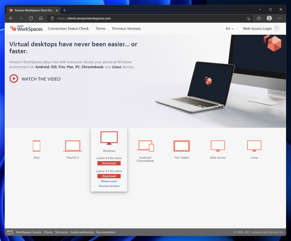 Amazon WorkSpaces のクライアントアプリケーションをインストールする:画像1
