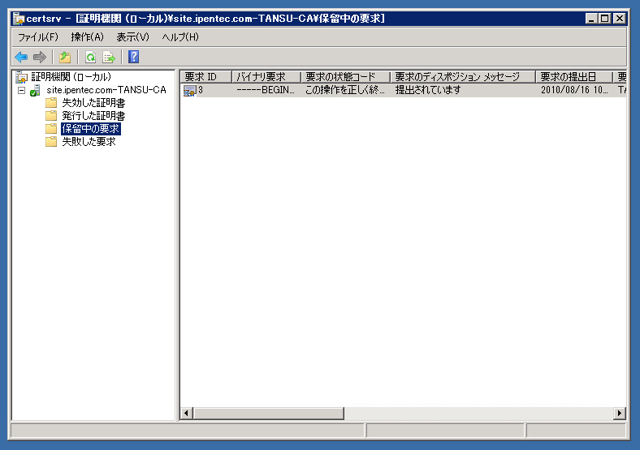 「証明機関」による証明書の発行 (サーバー証明書を作成する):画像48