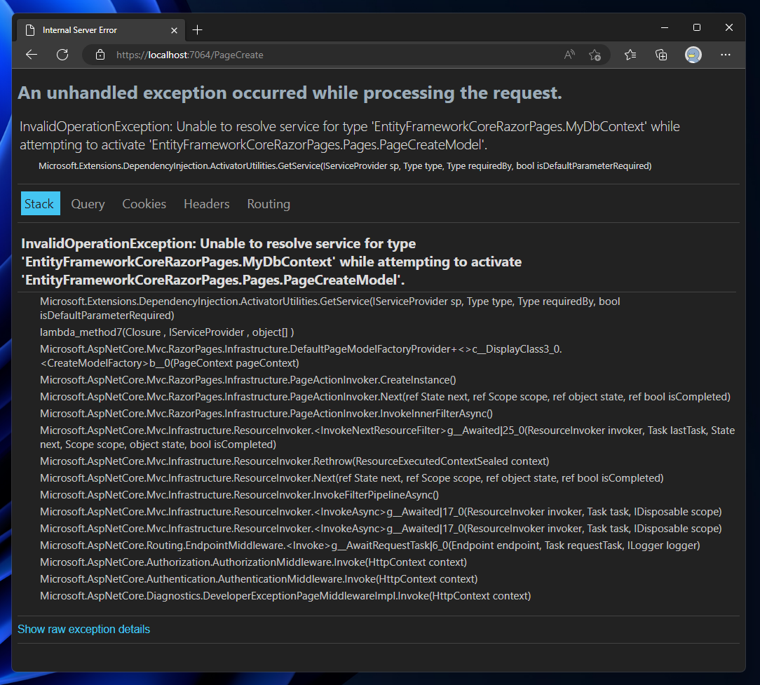 InvalidOperationException: Unable to resolve service for type
