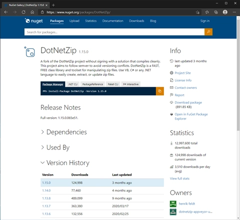 DotNetZip のダウンロード:画像1