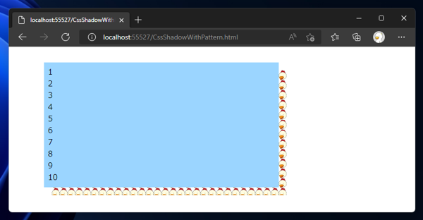 模様のある影の枠を作成するコードと表示結果:画像2
