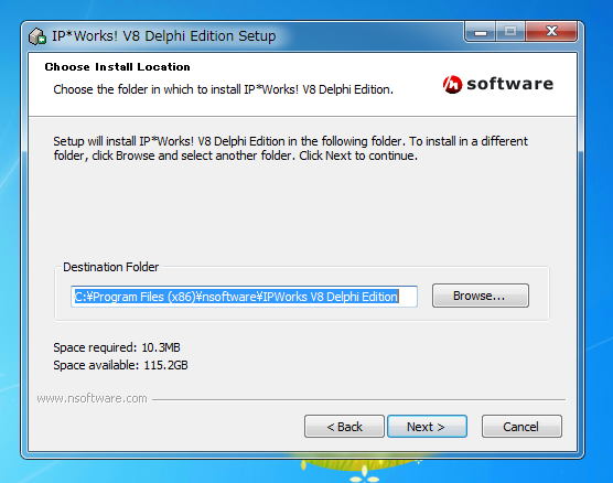 Delphi XE 付属 IP*Works! のインストール:画像4