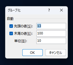 Excelで値の範囲ごとに個数を集計する - ピボットテーブルを利用した 値の範囲ごとの人数集計 (年代、価格帯、得点帯での集計方法):画像17