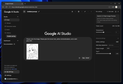 線画に着色してカラーイラストを生成する - Nano Banana (Gemini 2.5 Flash Image) 利用:画像3
