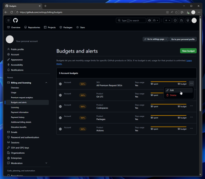 GitHub Copilot の Premium request を設定する:画像7
