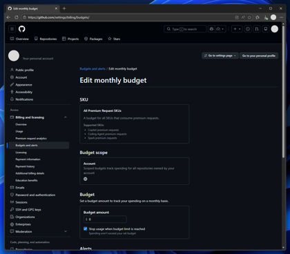 GitHub Copilot の Premium request を設定する:画像8
