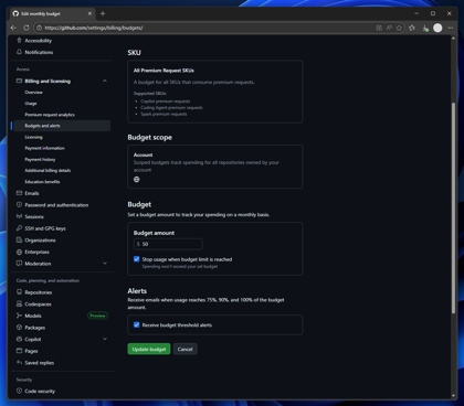 GitHub Copilot の Premium request を設定する:画像9