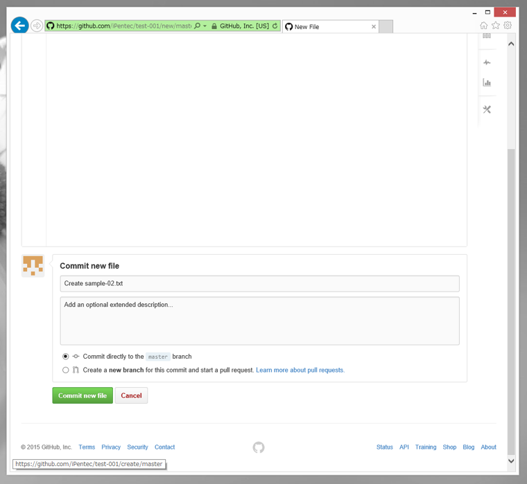 GitHubのWebサイトの管理画面からファイルを作成する:画像5