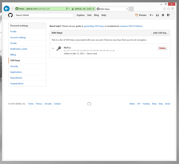 GitHubにSSHの公開鍵を設定する:画像6