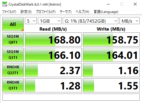 HGST Deskstar NAS HDN728080ALE604 0F29801 (8TB)のレビュー - パフォーマンス 読み書きの速度と性能:画像7