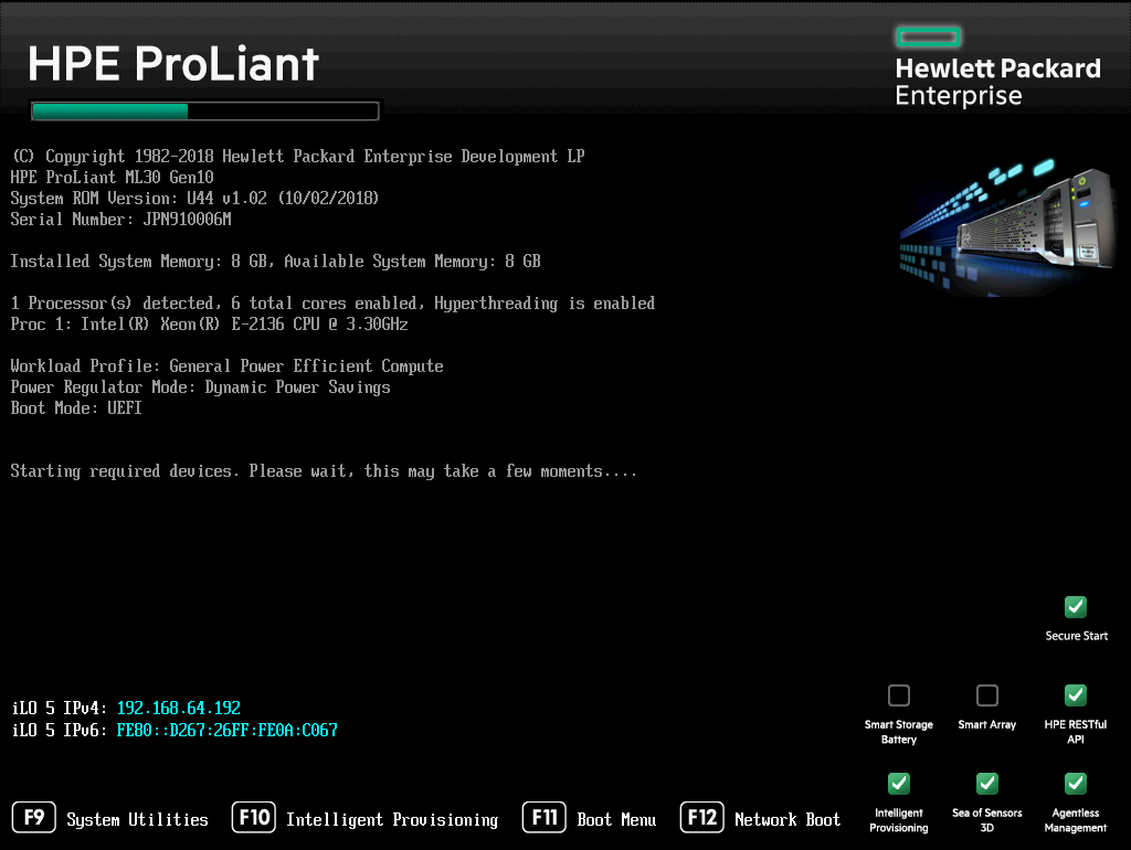 HPE ProLiant ML30 Gen10 の System Utilities メニューを日本語表示に