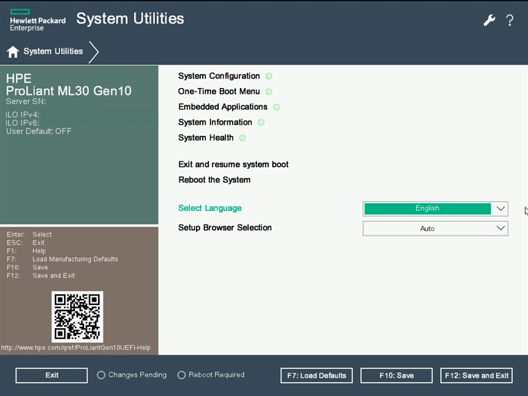 HPE ProLiant ML30 Gen10 の System Utilities メニューを日本語表示にする:画像4