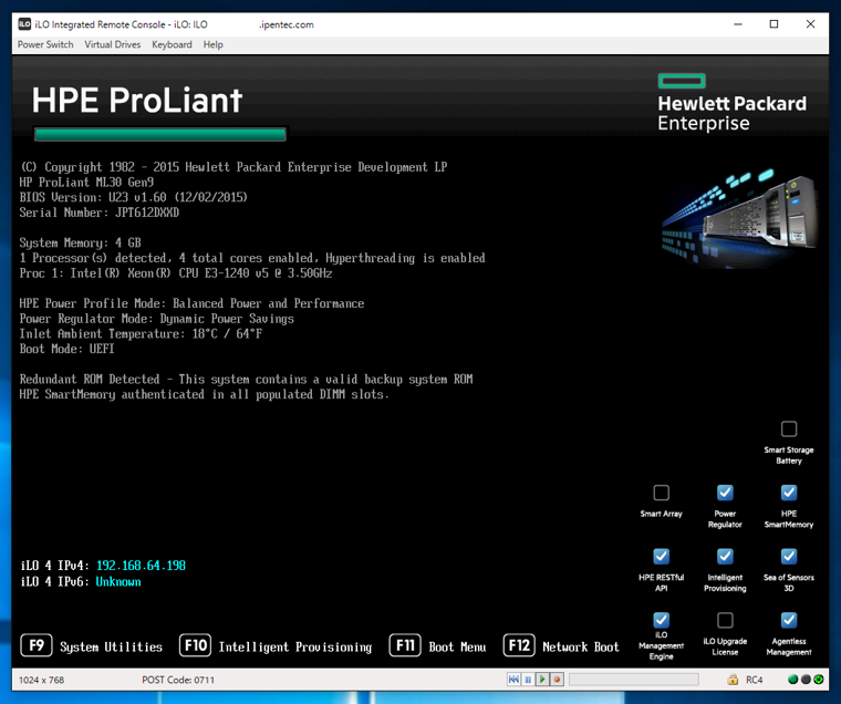 HPE ProLiant ML30 Gen9 の iLO4 管理画面にアクセスする:画像7