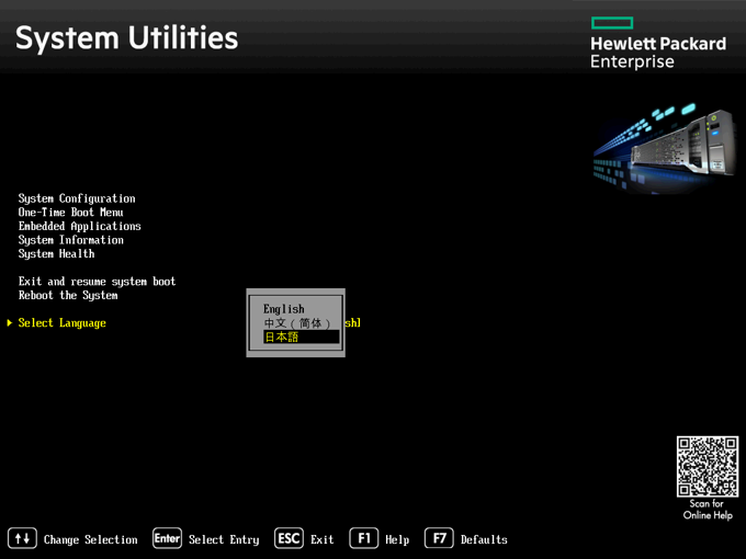 HPE ProLiant ML30 Gen9 の System Utilities メニューを日本語表示にする:画像6