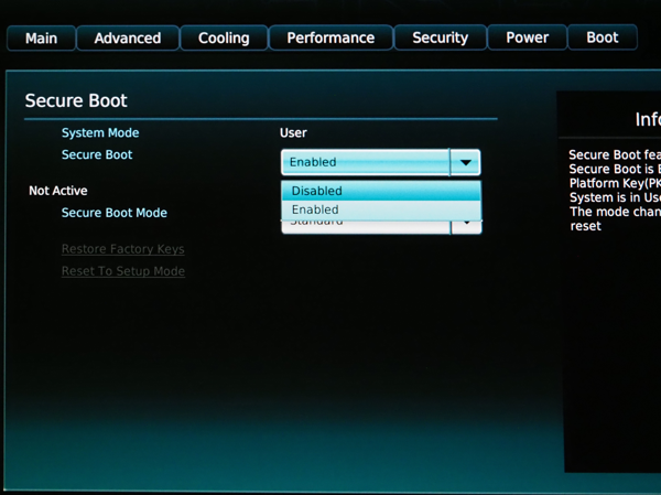 intel NUC 10 シリーズで セキュアブート (Secure Boot) を無効にする:画像4