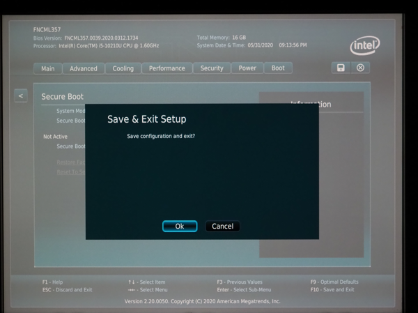 intel NUC 10 シリーズで セキュアブート (Secure Boot) を無効にする:画像6