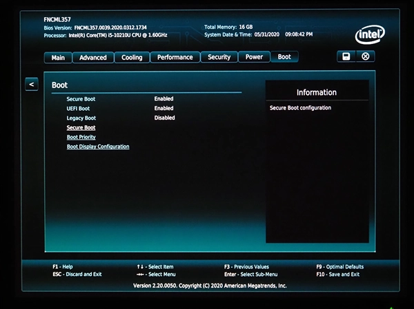 intel NUC 10 シリーズで レガシーブート (Legacy Boot) を有効にする:画像1