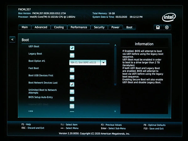 intel NUC 10 シリーズで レガシーブート (Legacy Boot) を有効にする:画像9