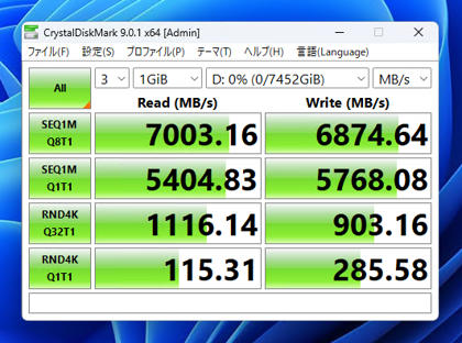 SANDISK SSD WD_BLACK SN8100シリーズ WDS800T1X0M (8TB) のパフォーマンス:画像9