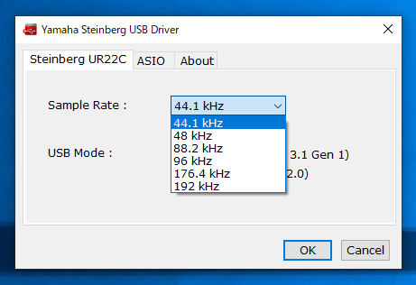 Steinberg UR-Cシリーズのサンプリングレートの設定をWindowsのラインプロパティダイアログで変更できない:画像6