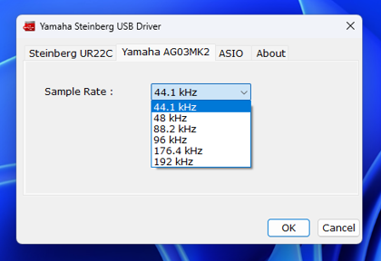 YAMAHA AGシリーズ (AG03など) のサンプリングレートの設定をWindowsのラインプロパティダイアログで変更できない:画像6