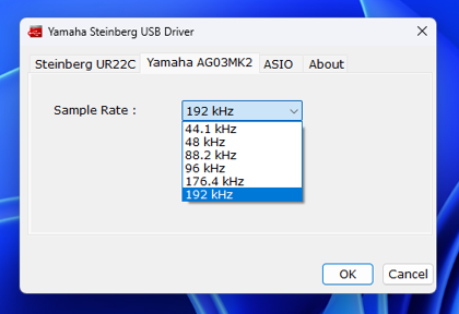 YAMAHA AGシリーズ (AG03など) のサンプリングレートの設定をWindowsのラインプロパティダイアログで変更できない:画像7