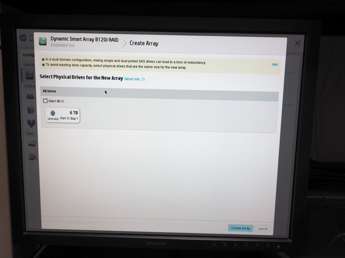 HP ProLiant ML310e Gen8 v2 でディスクアレイを作成する:画像5