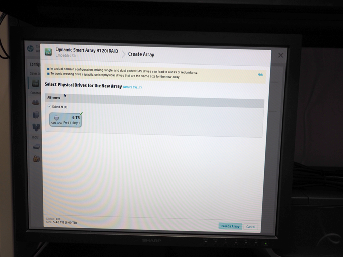 HP ProLiant ML310e Gen8 v2 でディスクアレイを作成する:画像6