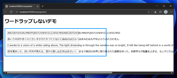枠の幅で改行しない表示にする:画像1