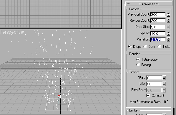 パーティクルシステムを使ってみよう - パラメータをいろいろ変えてみよう [iPentec 3DSMAX Tech]:画像4