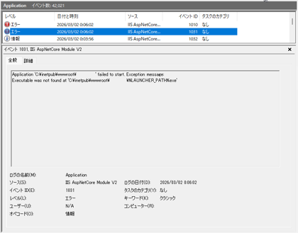 IISでASP.NET Core アプリにアクセスすると 
