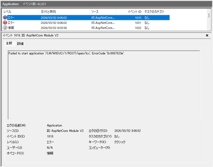 IISでASP.NET Core アプリにアクセスすると 
