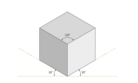 等角図 (等角投影図 アイソメトリック プロジェクション) を作画するためのグリッドの作成:画像1