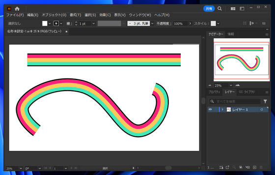 Illustratorのアピアランスで変形した線のグラフィックスタイルを曲線に適用すると意図した表示にならない:画像4