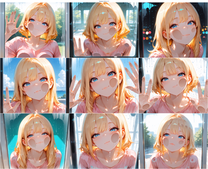 Hassaku Anima v1.3 - 顔がカメラレンズやカメラの手前にあるガラスに押し付けられているシーンを表現するプロンプト、画像生成結果:画像3