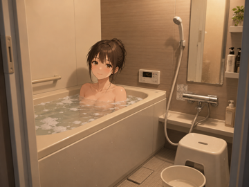 お風呂に入っているキャラクター、入浴シーンを表現するプロンプト、画像生成結果:画像2