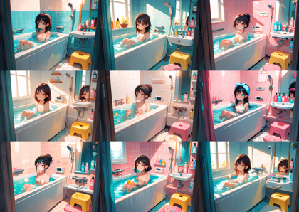 Hassaku Anima v1.1 - お風呂に入っているキャラクター、入浴シーンを表現するプロンプト、画像生成結果:画像6