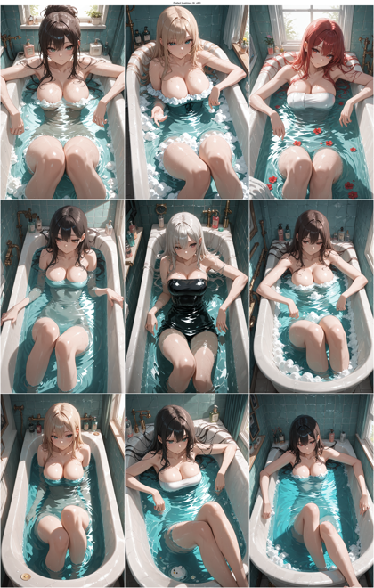 Prefect illustrious XL v8.0 - お風呂に入っているキャラクターを表現するプロンプト、画像生成結果:画像3