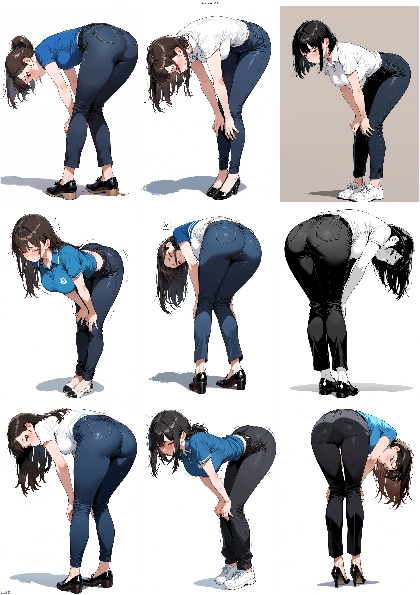 AnimaIka v4.8 - 身を屈めるポーズのプロンプト、画像生成結果:画像4