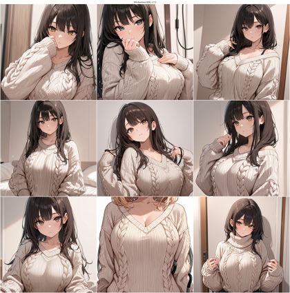 WAI-illustrious-SDXL v17.0 - セーターの縄編み、縄模様を表現するプロンプト、画像生成結果:画像1