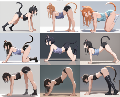Raehoshi illust XL v10.0 - 立った状態や四つん這いで腰を突き上げるポーズ（猫ストレッチ）のプロンプト、画像生成結果:画像12