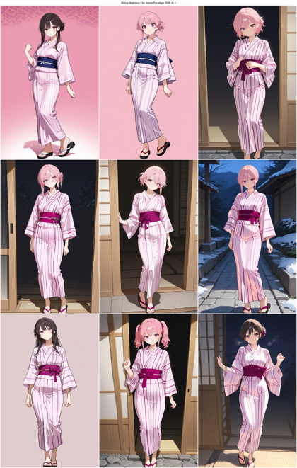 Diving-Illustrious Flat Anime Paradigm Shift v6.3 - 浴衣を着ているキャラクターを表現するプロンプト、画像生成結果:画像6
