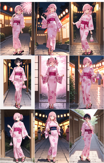 WAI-illustrious-SDXL v17.0 - 浴衣を着ているキャラクターを表現するプロンプト、画像生成結果:画像1