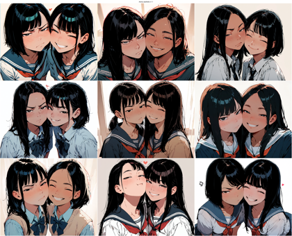 Anima aesthetic-v1.1 - 頬が触れ合うほど顔を近づけたシーンを表現するプロンプト、画像生成結果:画像1