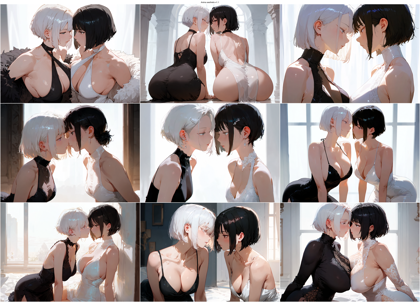 Anima aesthetic-v1.1 - 向かい合って顔を近づけているシーンを表現するプロンプト、画像生成結果:画像1