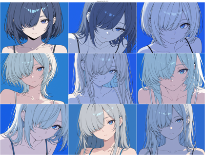 Raehoshi illust XL v10.0 - 片方の目が髪で隠れている状態、キャラクターを表現するプロンプト、画像生成結果:画像4