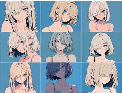 WAI-illustrious-SDXL v17.0 - 片方の目が髪で隠れている状態、キャラクターを表現するプロンプト、画像生成結果:画像1